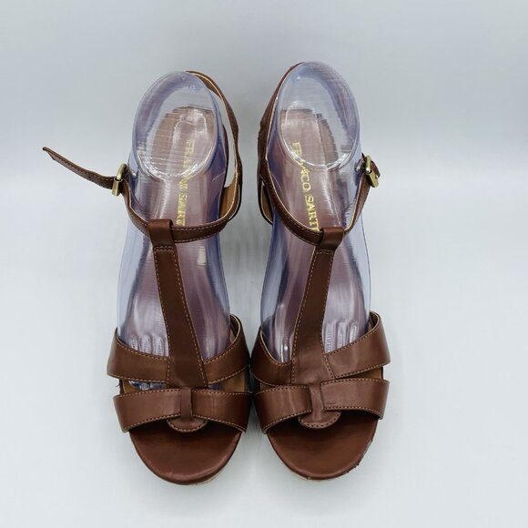 Franco Sarto Shoes Womens Size 10 M Brown Milby Cork Wedge Sandals T-Strap - Picture 5 of 14